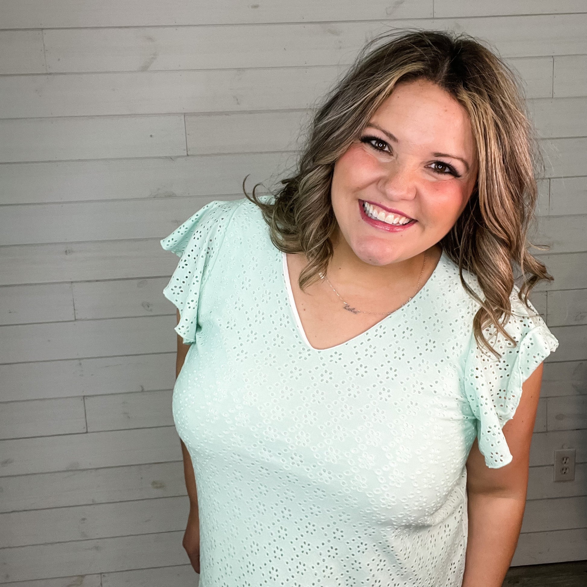 "Counting On It" Eyelet Ruffle Cap Sleeve (Mint)