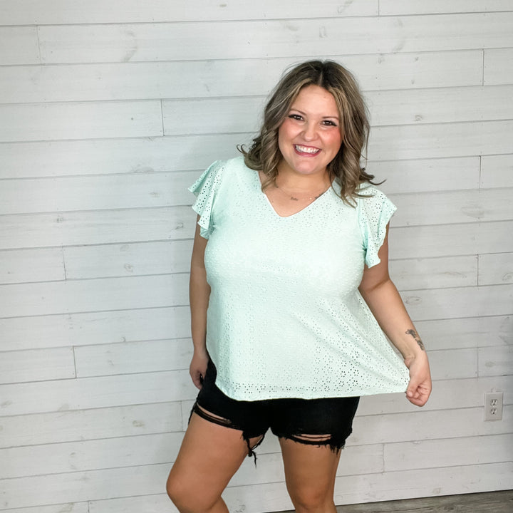 "Counting On It" Eyelet Ruffle Cap Sleeve (Mint)
