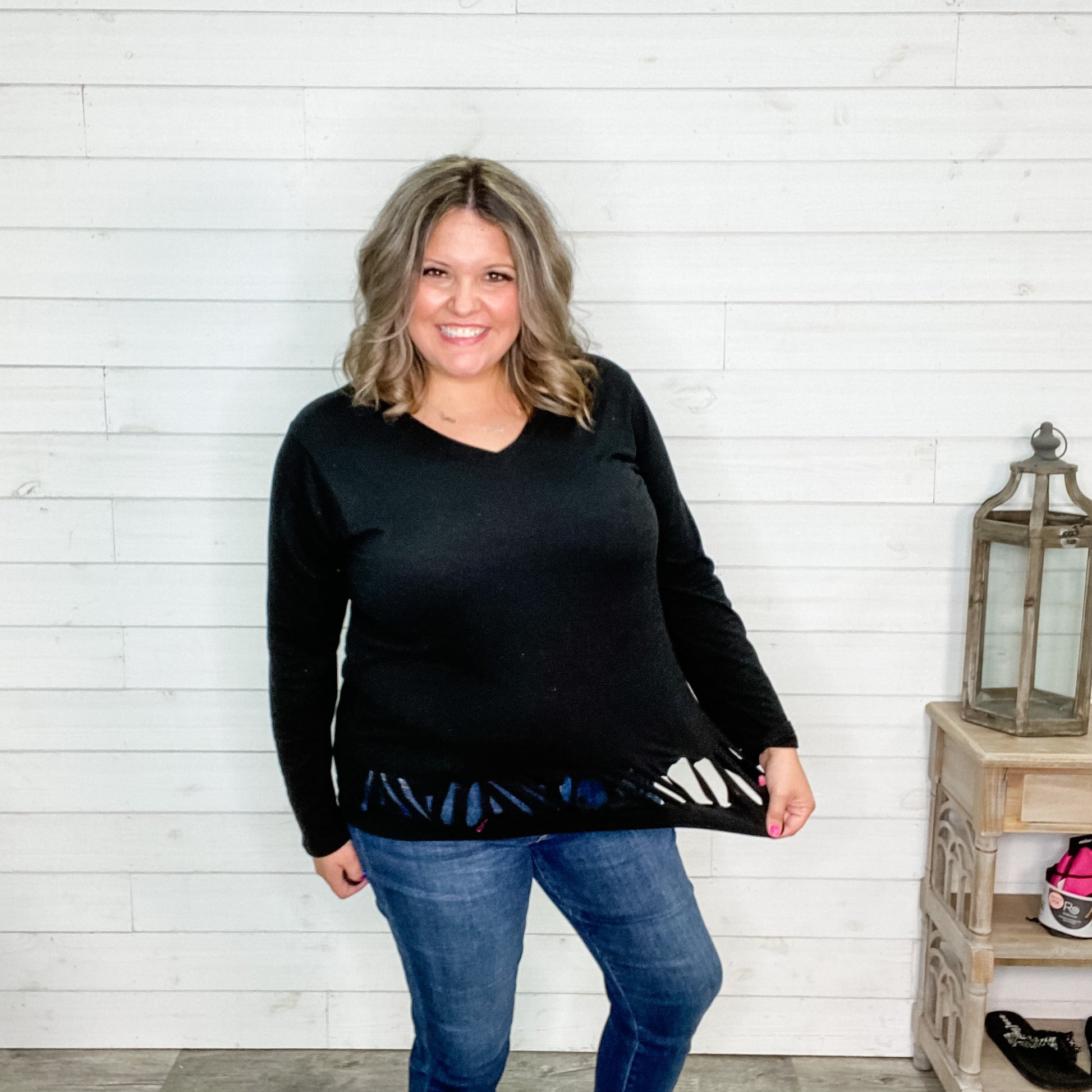 "Crafty" Long Sleeve V-Neck with Hem Design