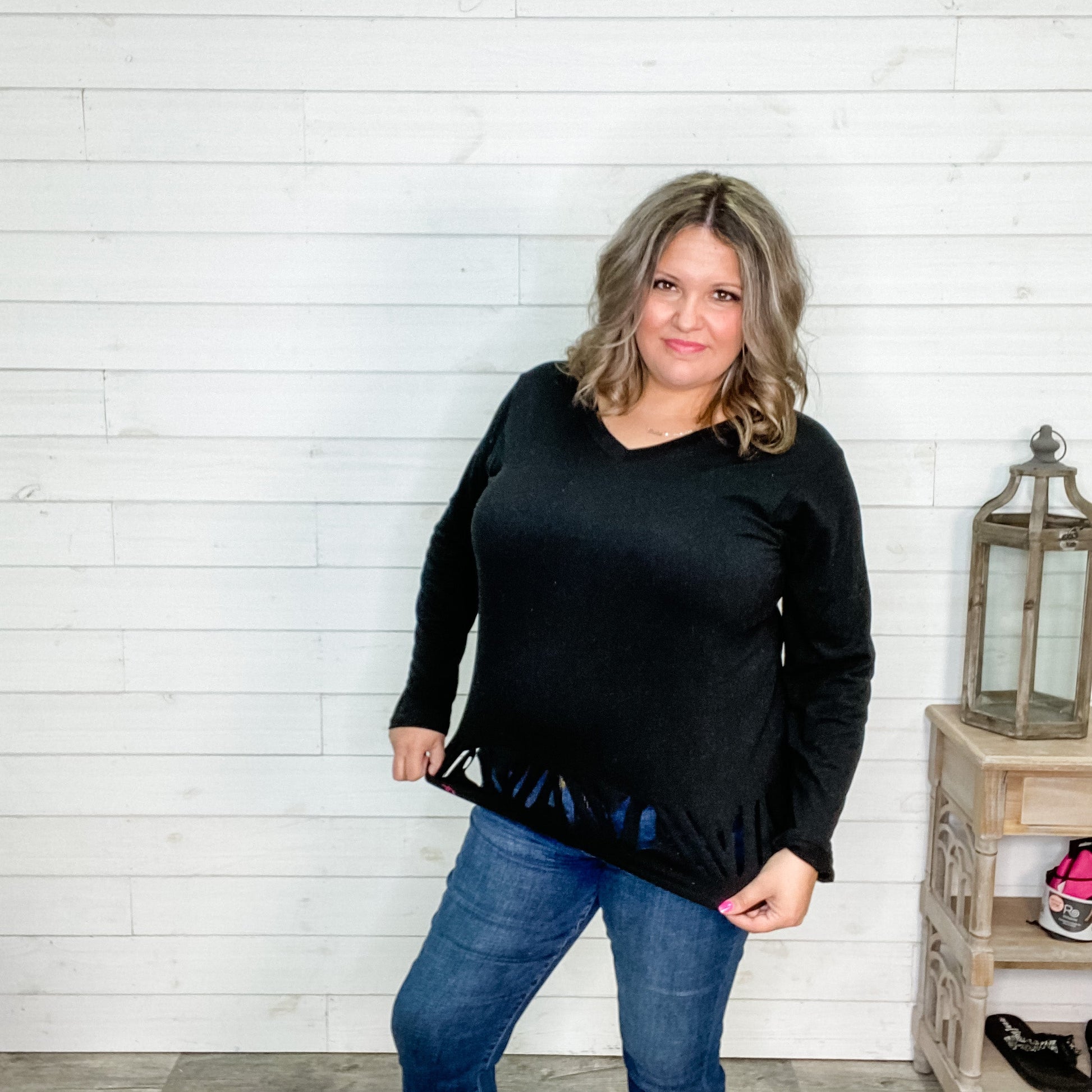 "Crafty" Long Sleeve V-Neck with Hem Design