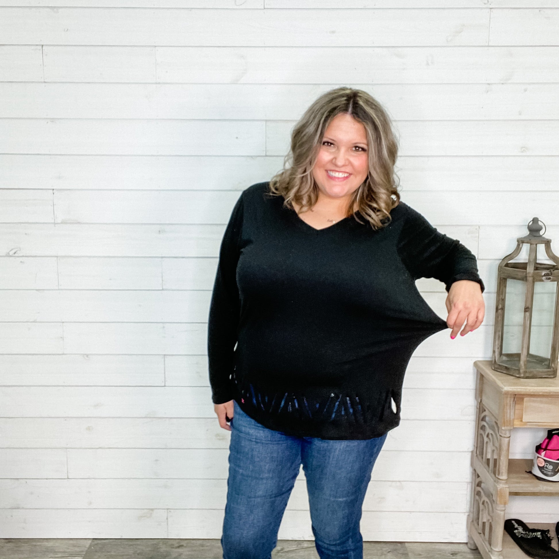 "Crafty" Long Sleeve V-Neck with Hem Design