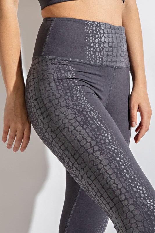 Crocodile Pattern Wide Waist Leggings-Lola Monroe Boutique