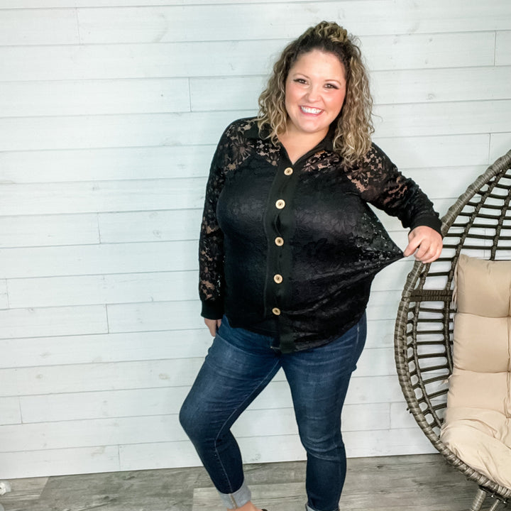 "Crosby" Lace Collared Button Up (Black)