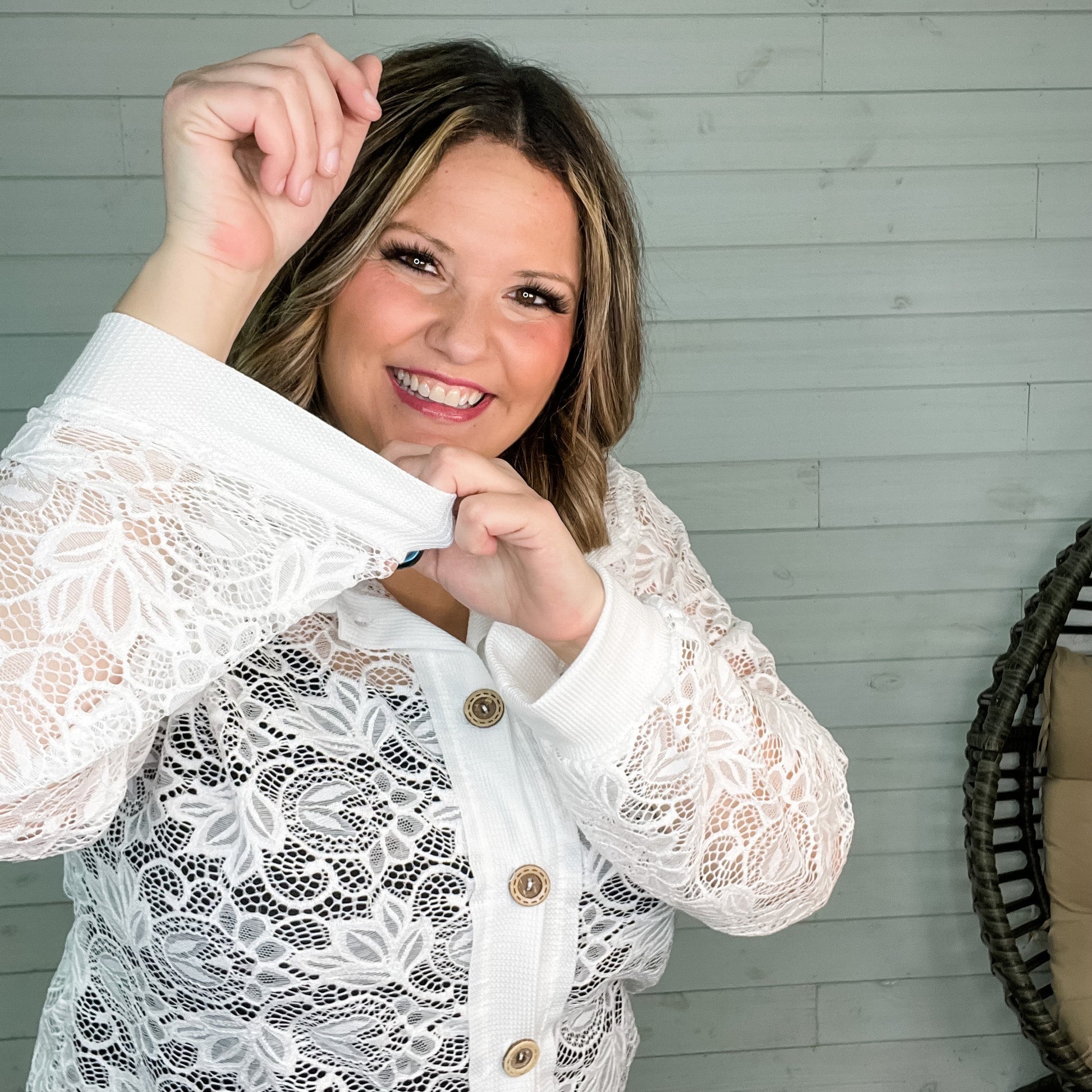 "Crosby" Lace Collared Button Up (White)