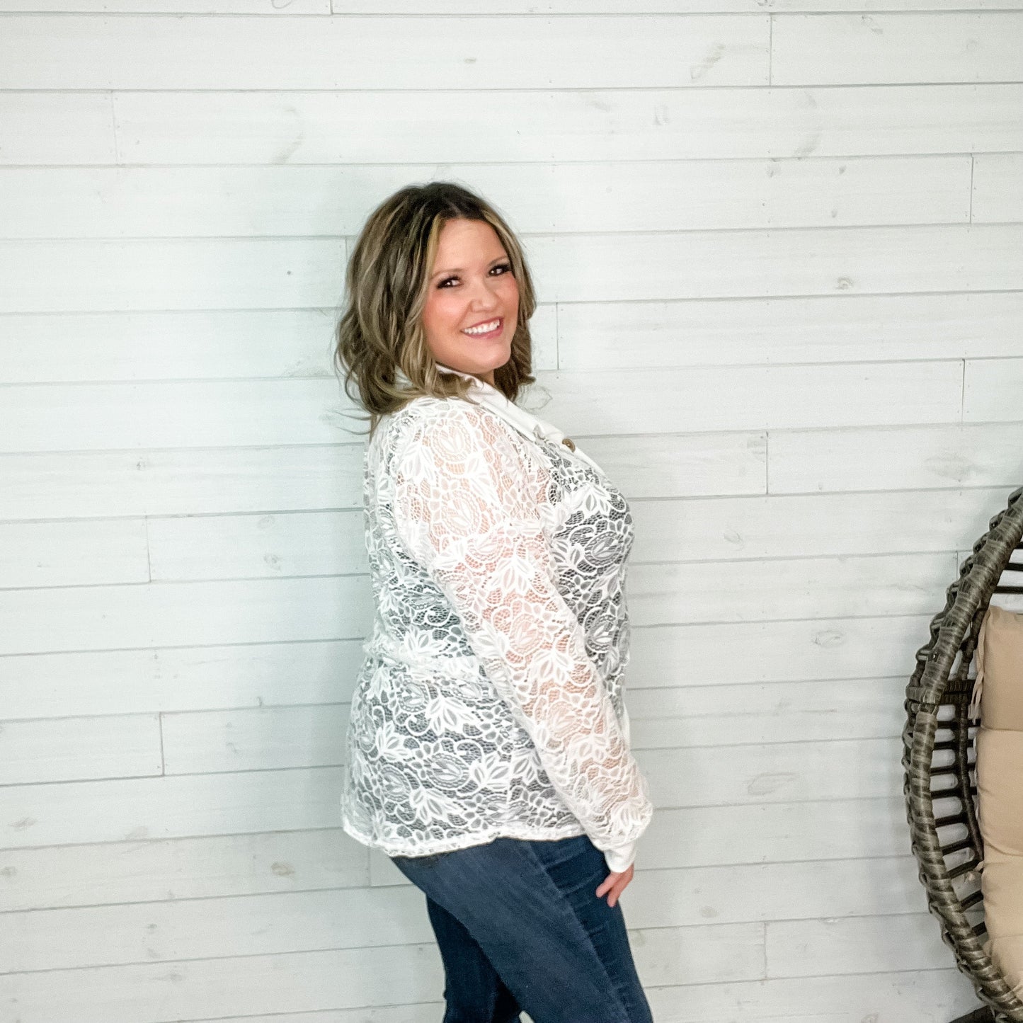 "Crosby" Lace Collared Button Up (White)