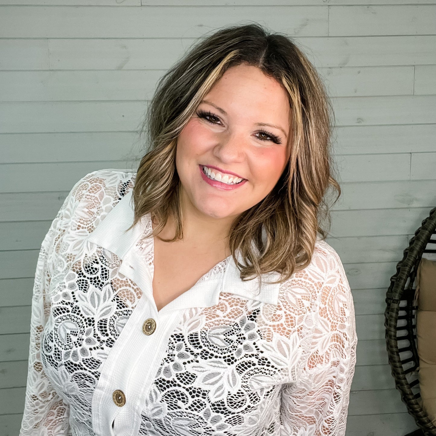 "Crosby" Lace Collared Button Up (White)