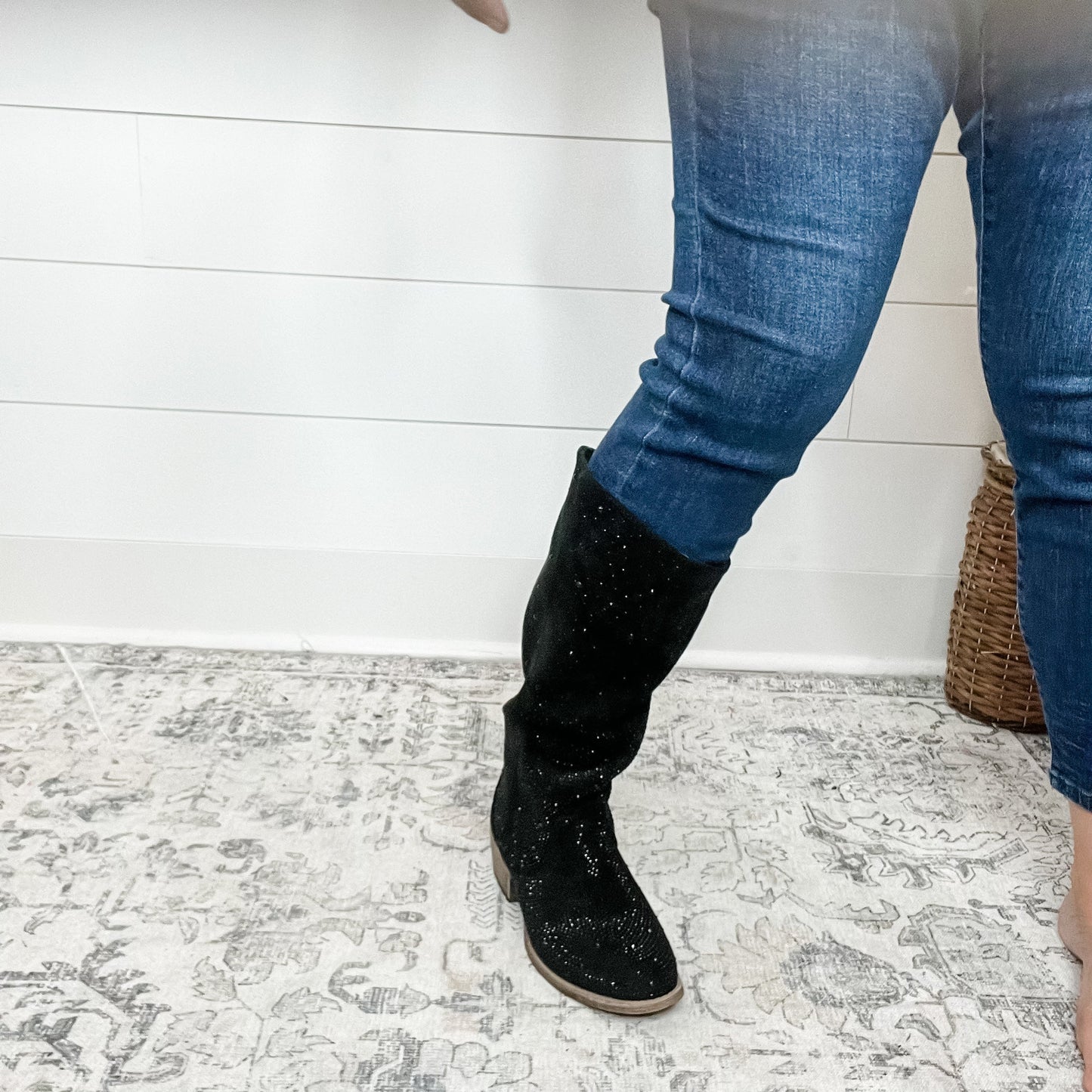 "Crystal" By Very G Faux Suede Wide Calf Boot (Black)
