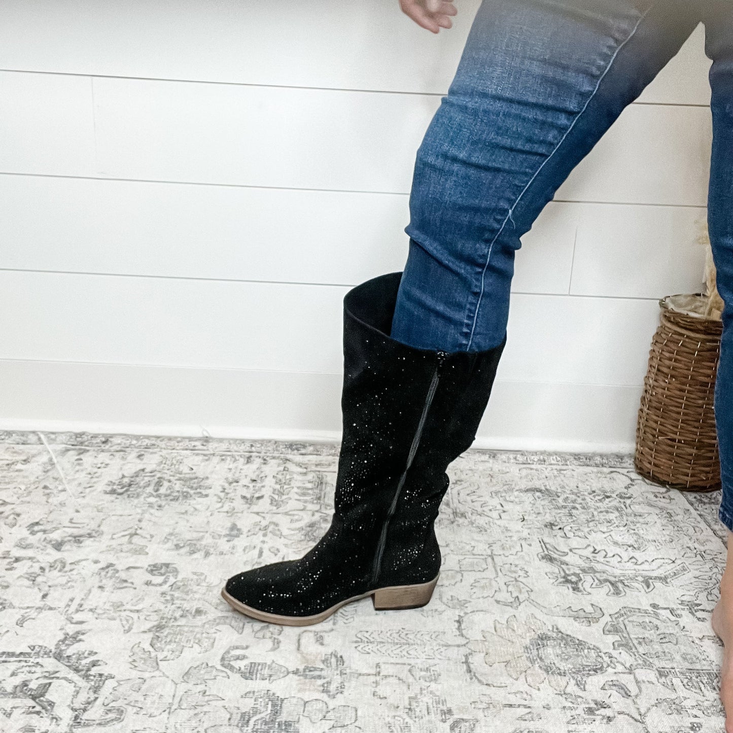 "Crystal" By Very G Faux Suede Wide Calf Boot (Black)