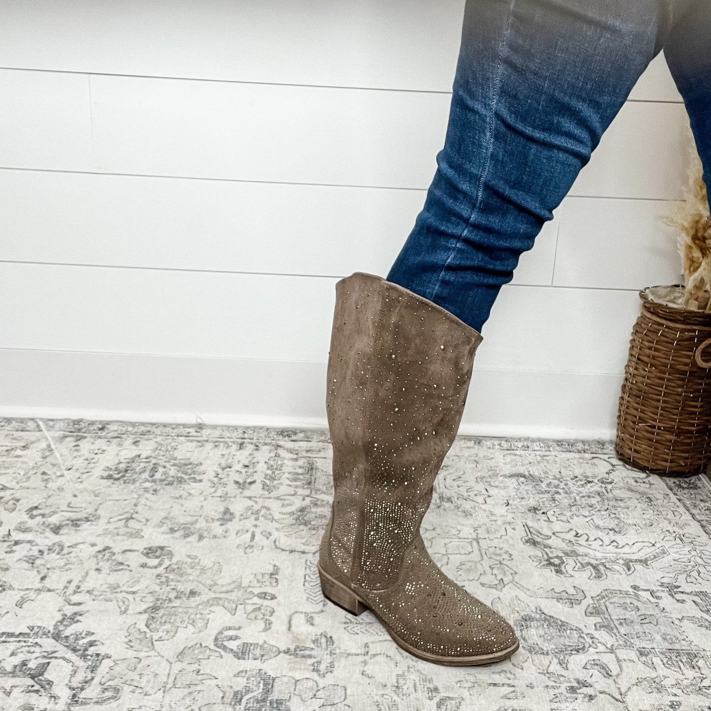 "Crystal" By Very G Faux Suede Wide Calf Boot (Taupe)