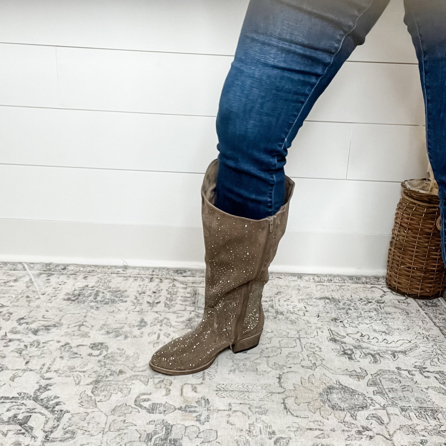 "Crystal" By Very G Faux Suede Wide Calf Boot (Taupe)