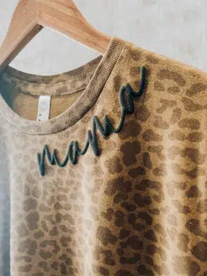 Cursive "Mama" Animal Print Unisex Tee