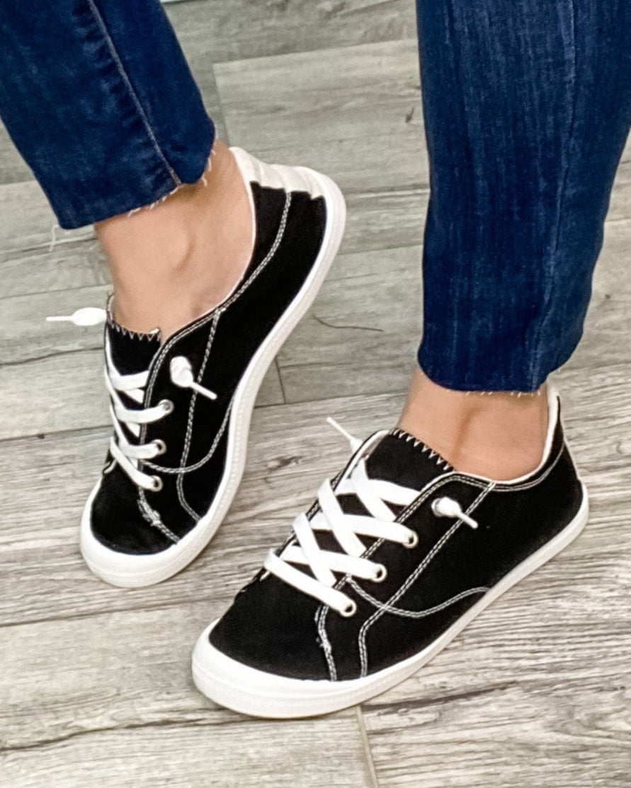 Custom Sneakers (Solid Black)-Lola Monroe Boutique