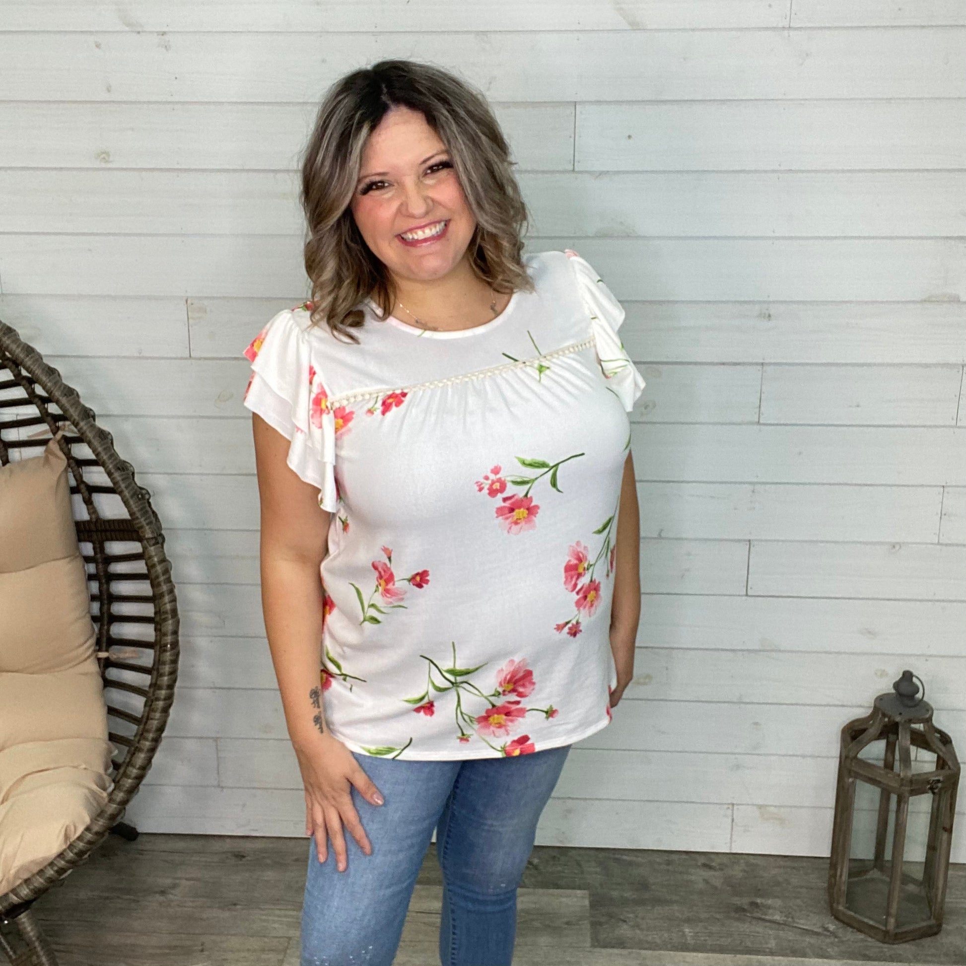 "Dainty" Floral Ruffle Sleeve