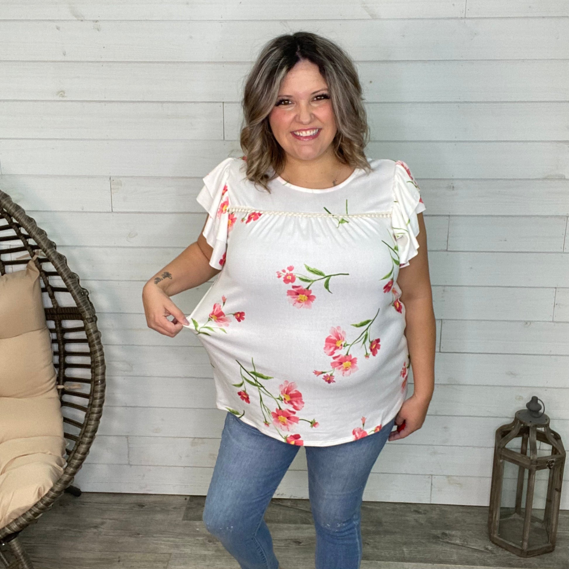 "Dainty" Floral Ruffle Sleeve