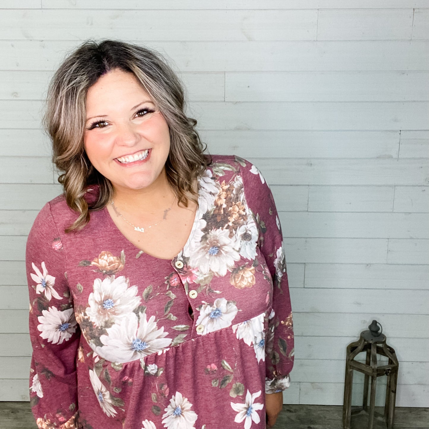 "Dana" Bubble Sleeve Floral V Neck Babydoll