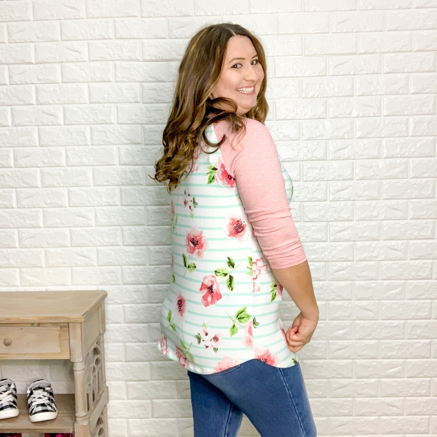 "Day Dreamin" Stripes & Floral 3/4 Sleeve