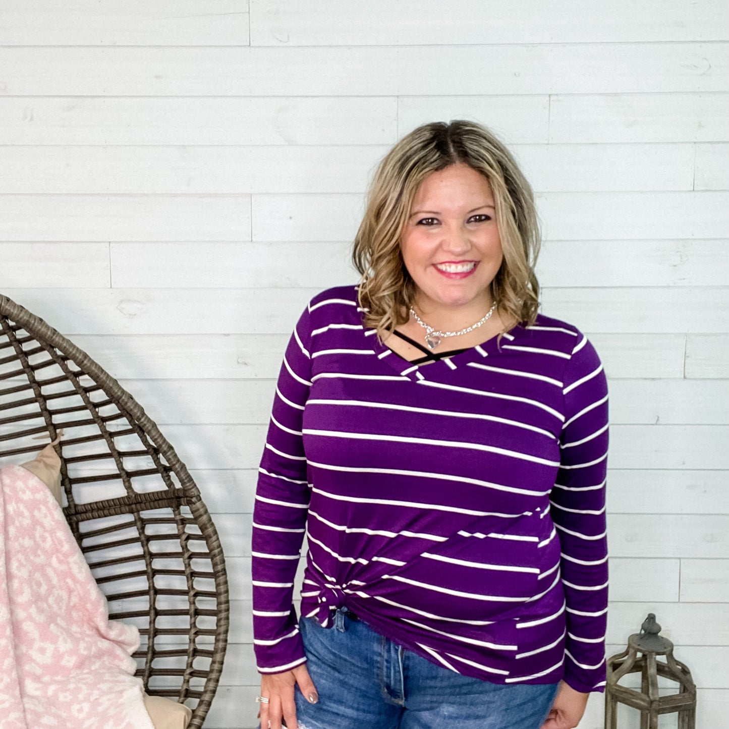 "Debbie" Striped Long Sleeve V-Neck