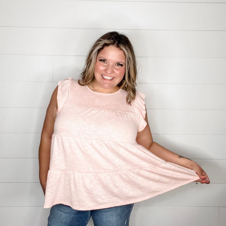 "Delphine" Ribbed Ruffle Cap Sleeve Tiered Top