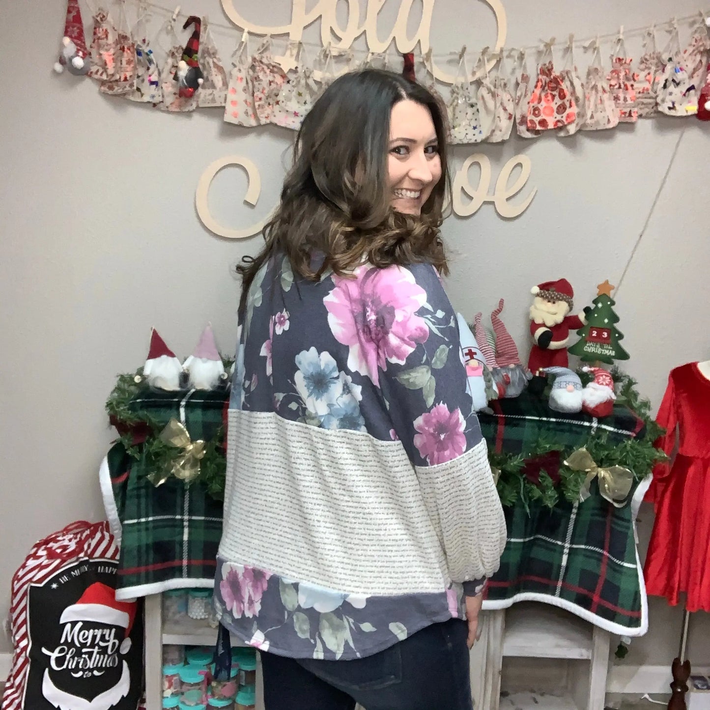 "Destiny" Floral & Stripe Cowl Neck