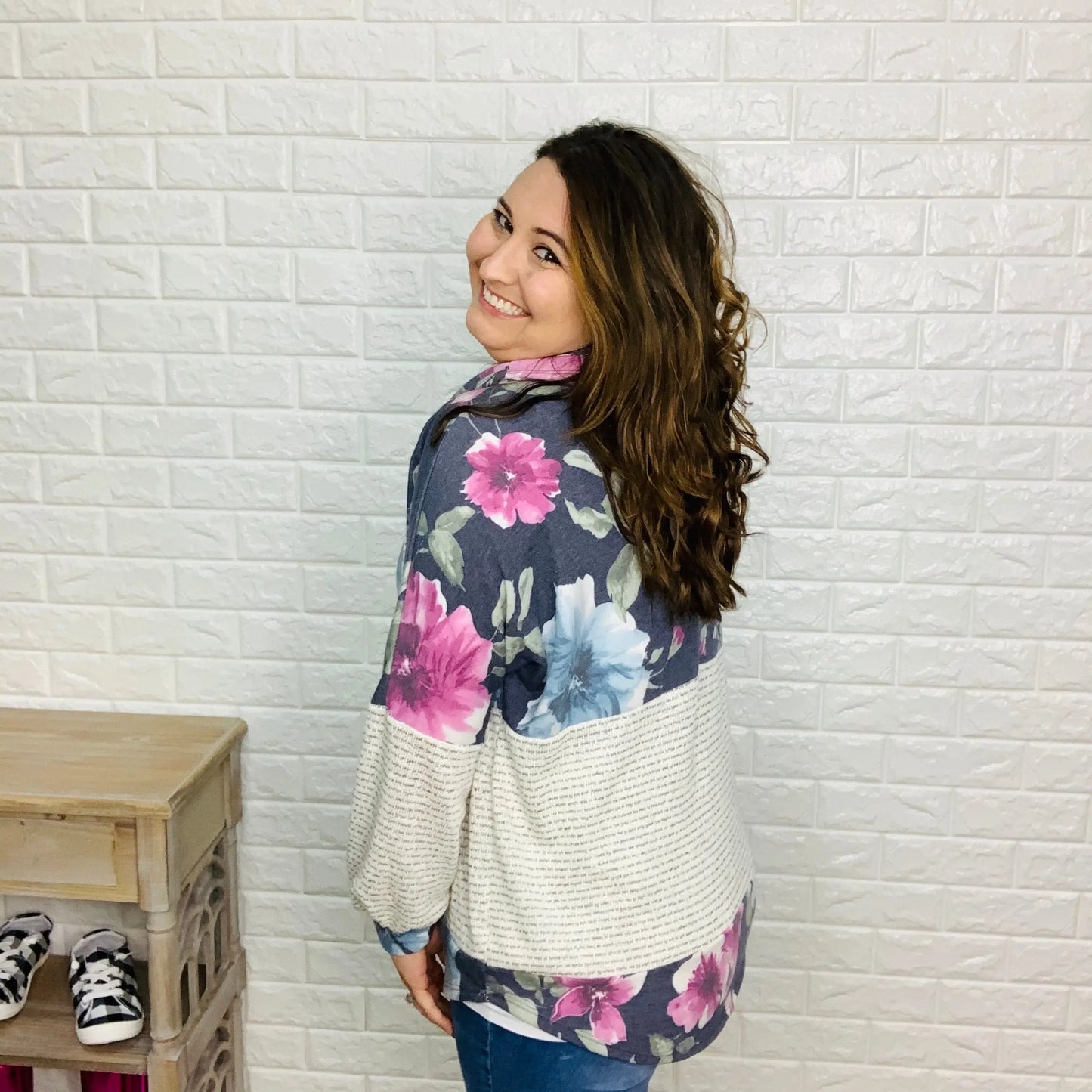 "Destiny" Floral & Stripe Cowl Neck