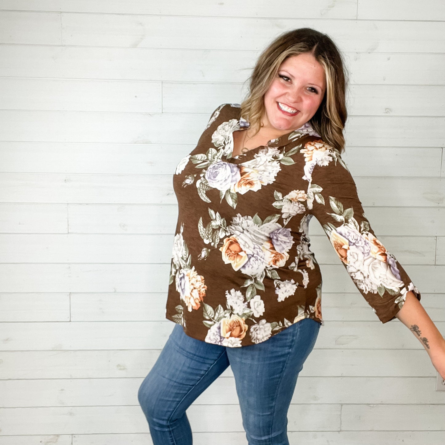 "Determined" Lizzy 3/4 Sleeve Split Neck
