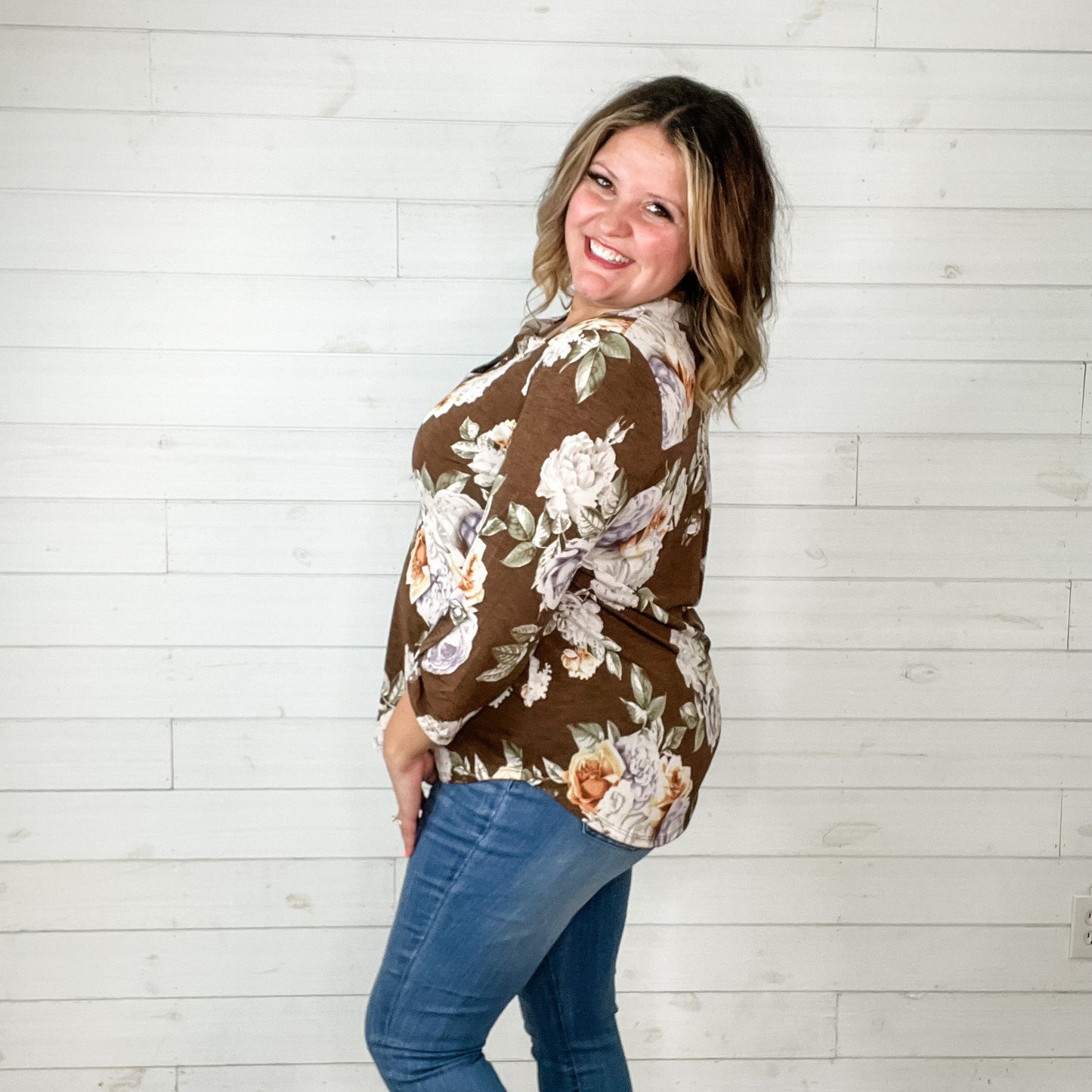 "Determined" Lizzy 3/4 Sleeve Split Neck