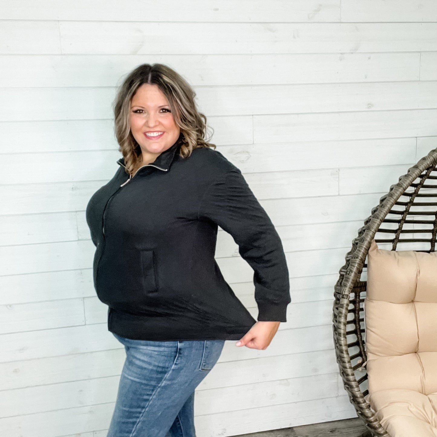 Diamond Quilted Full Zip Jacket (Charcoal)