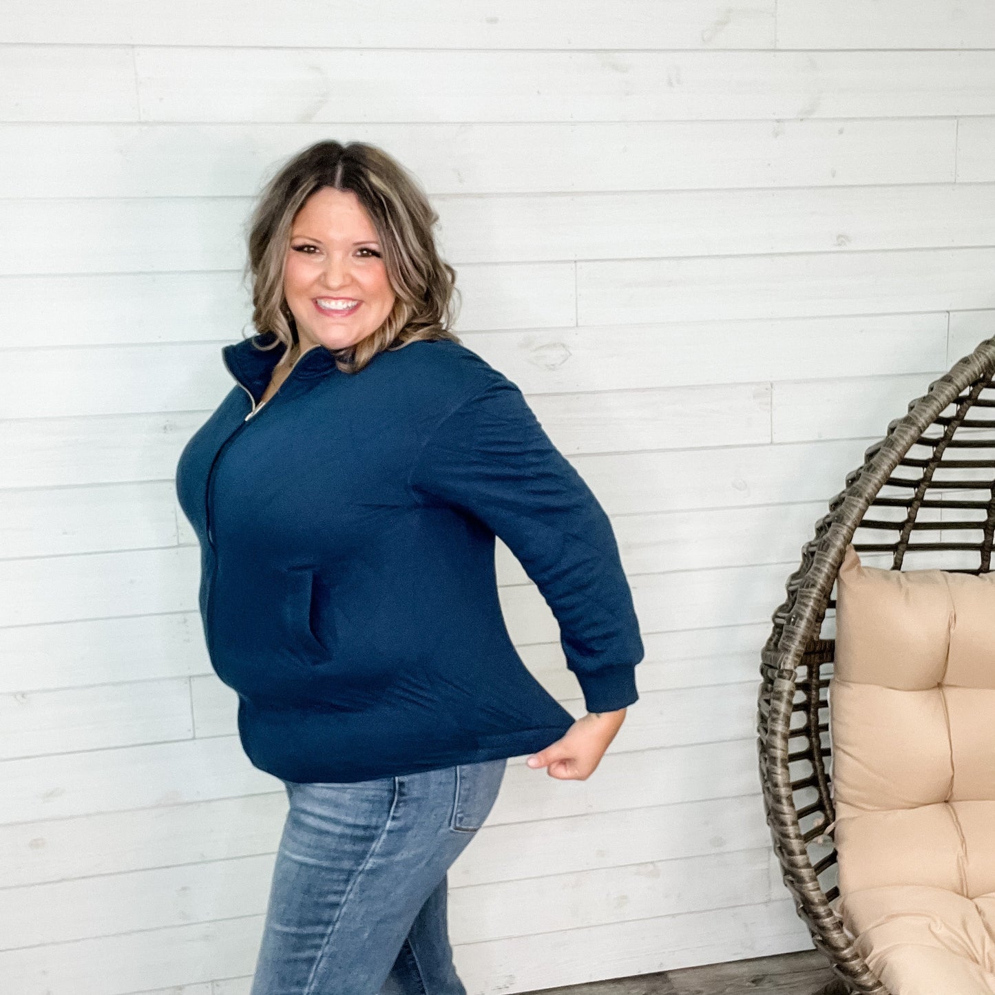 Diamond Quilted Full Zip Jacket (Navy)