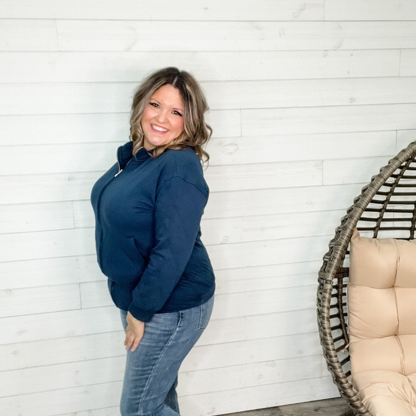 Diamond Quilted Full Zip Jacket (Navy)