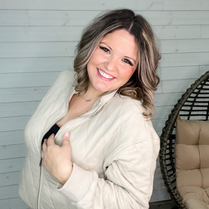 Diamond Quilted Full Zip Jacket (Taupe)