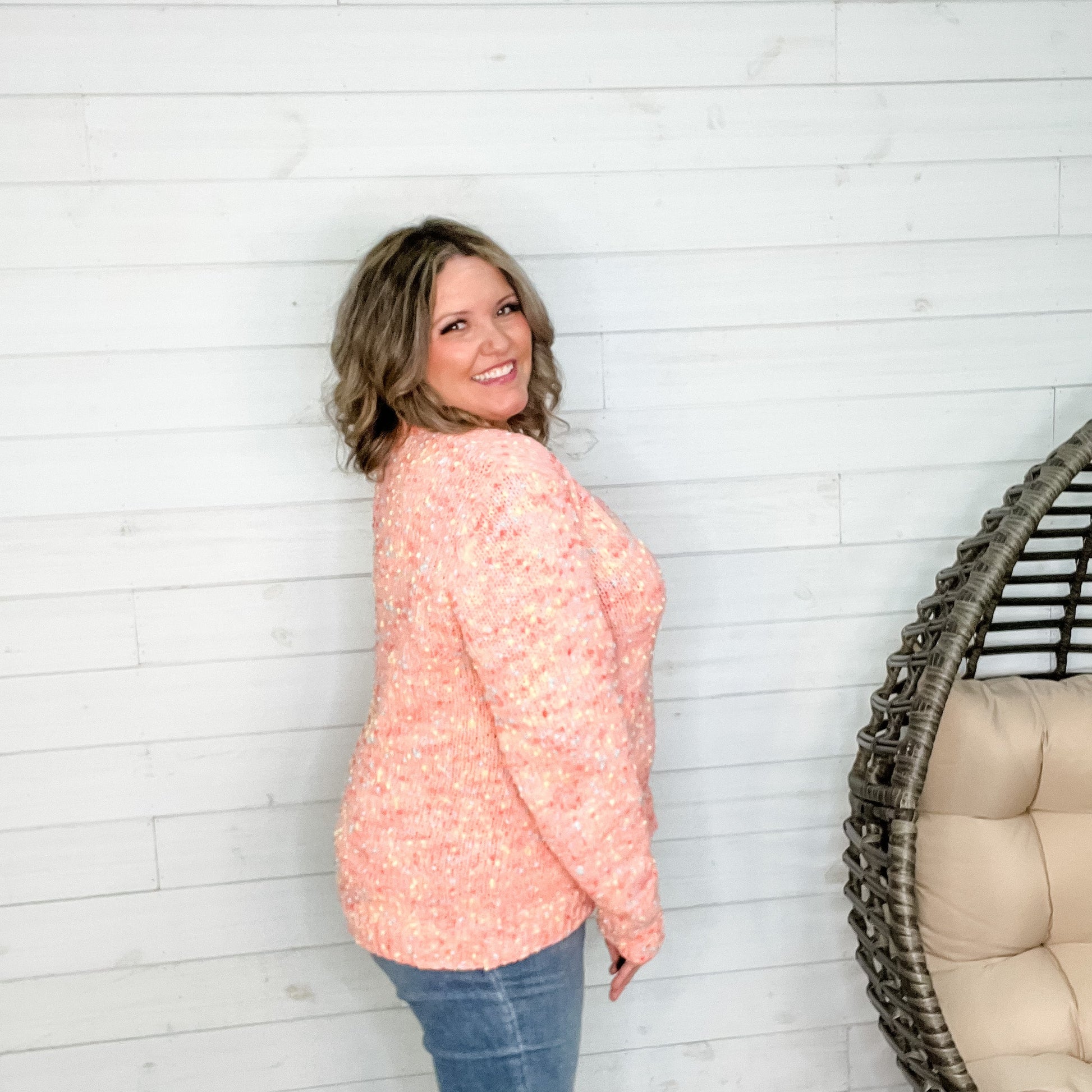 "Did You Know" Chenille Popcorn V Neck Sweater