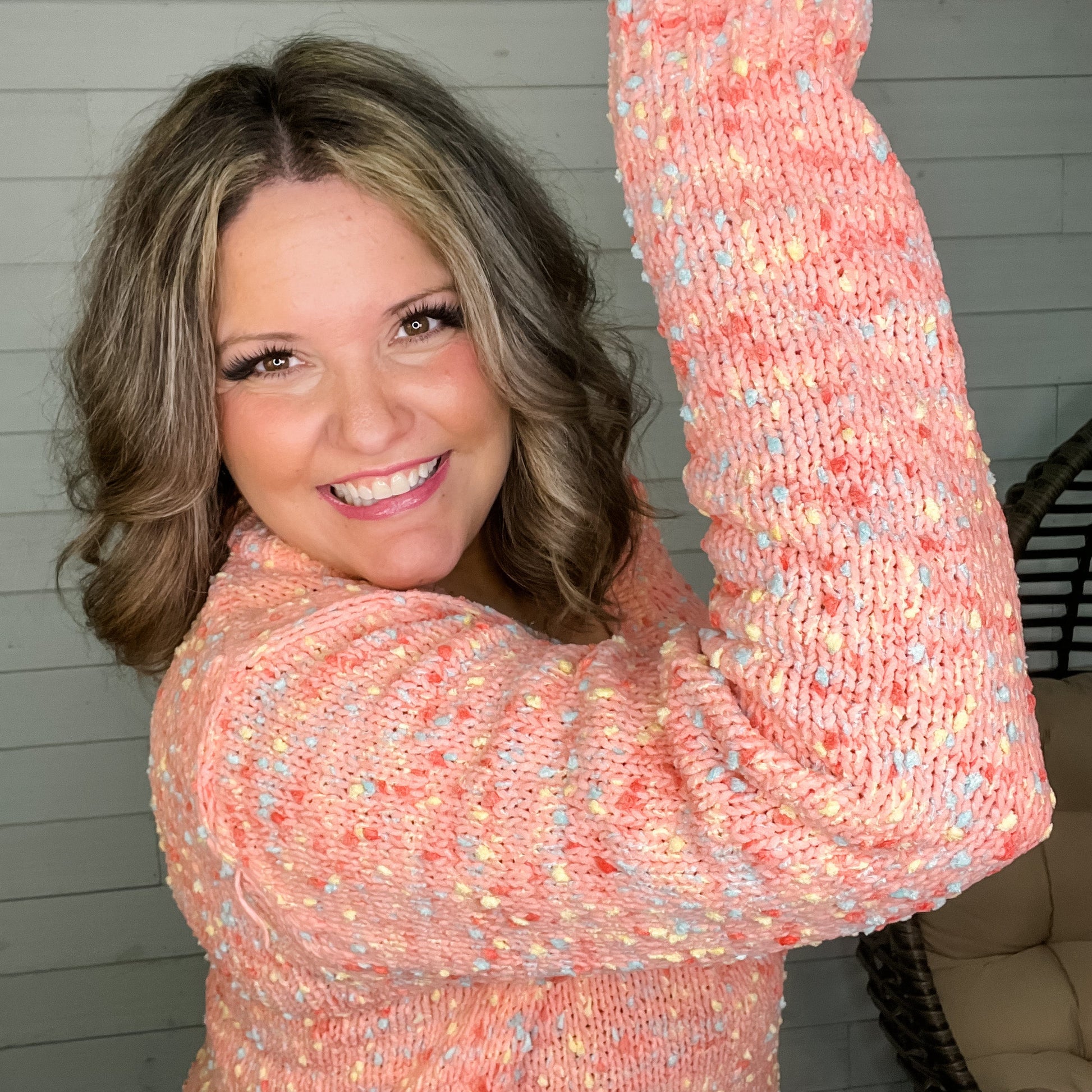 "Did You Know" Chenille Popcorn V Neck Sweater