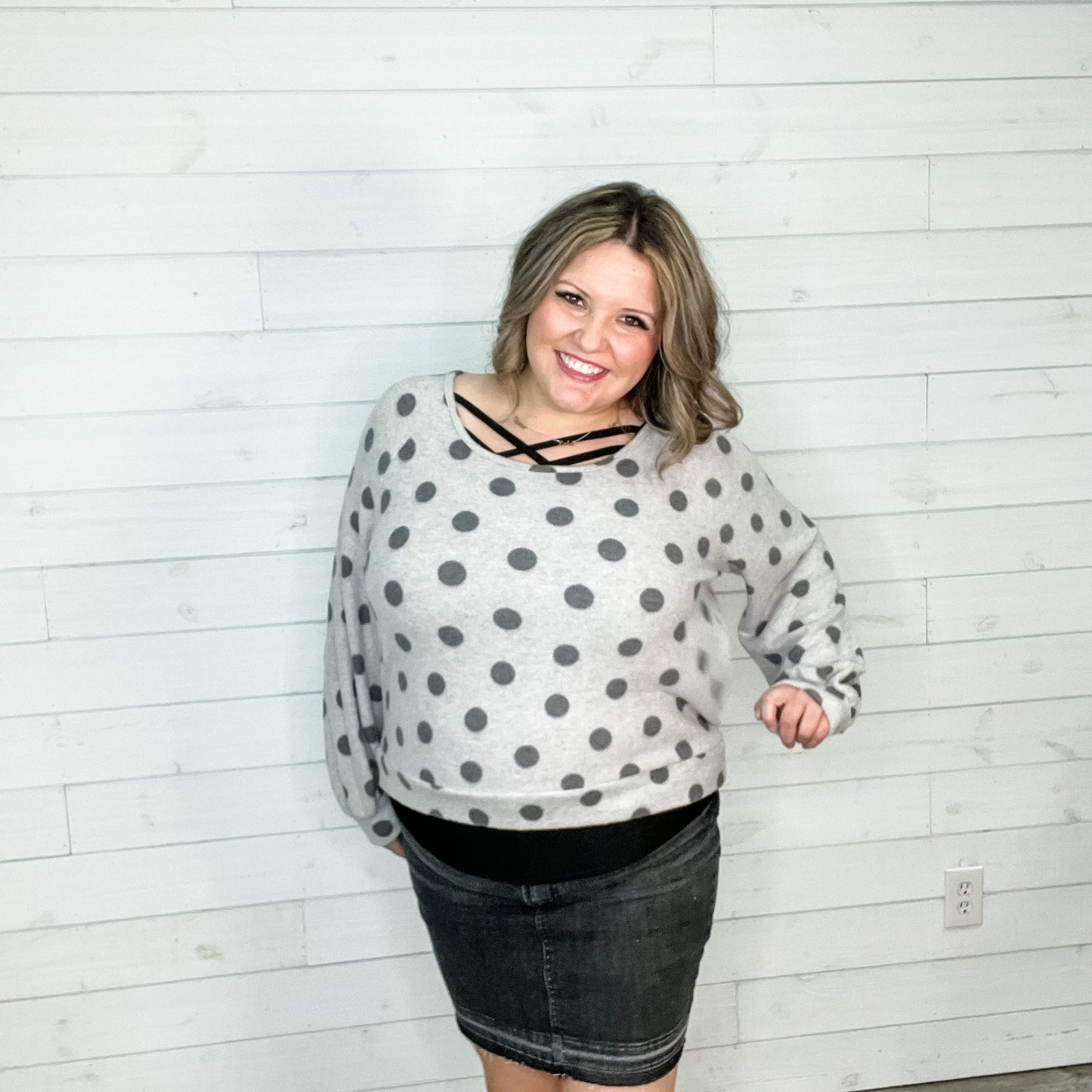 "Did You Miss It" Polka Dot Long Sleeve Open Back Top