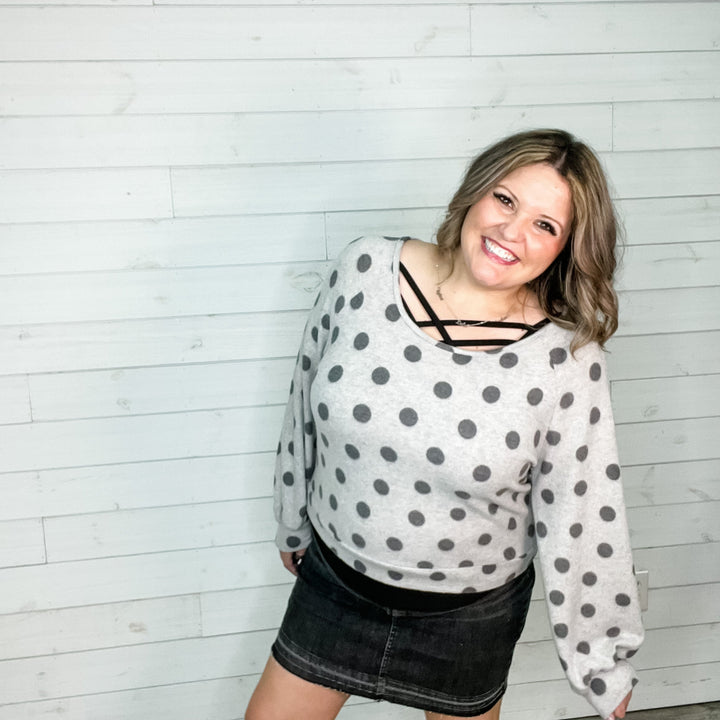 "Did You Miss It" Polka Dot Long Sleeve Open Back Top