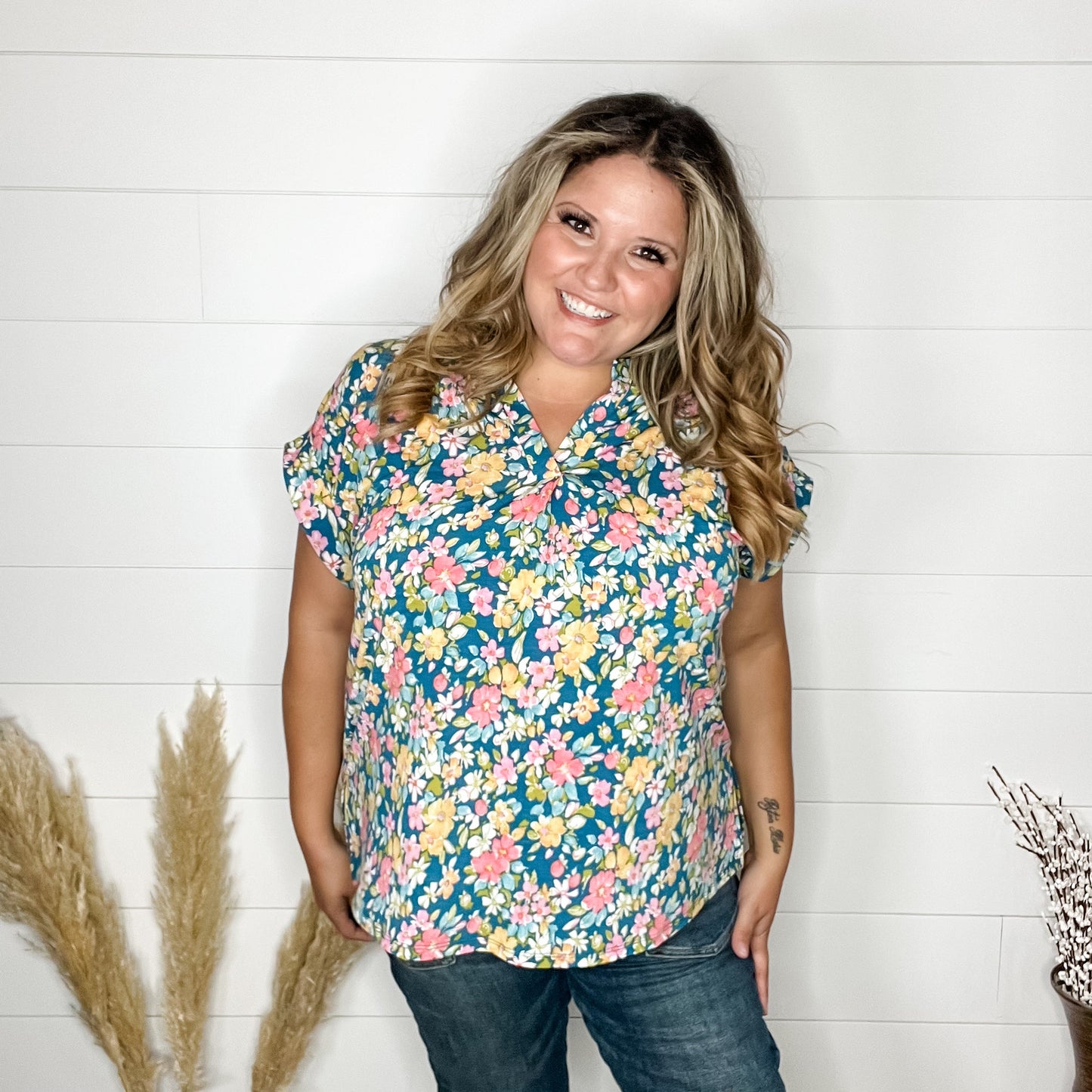 "Dill" Split Neck Cuffed Short Sleeve-Lola Monroe Boutique