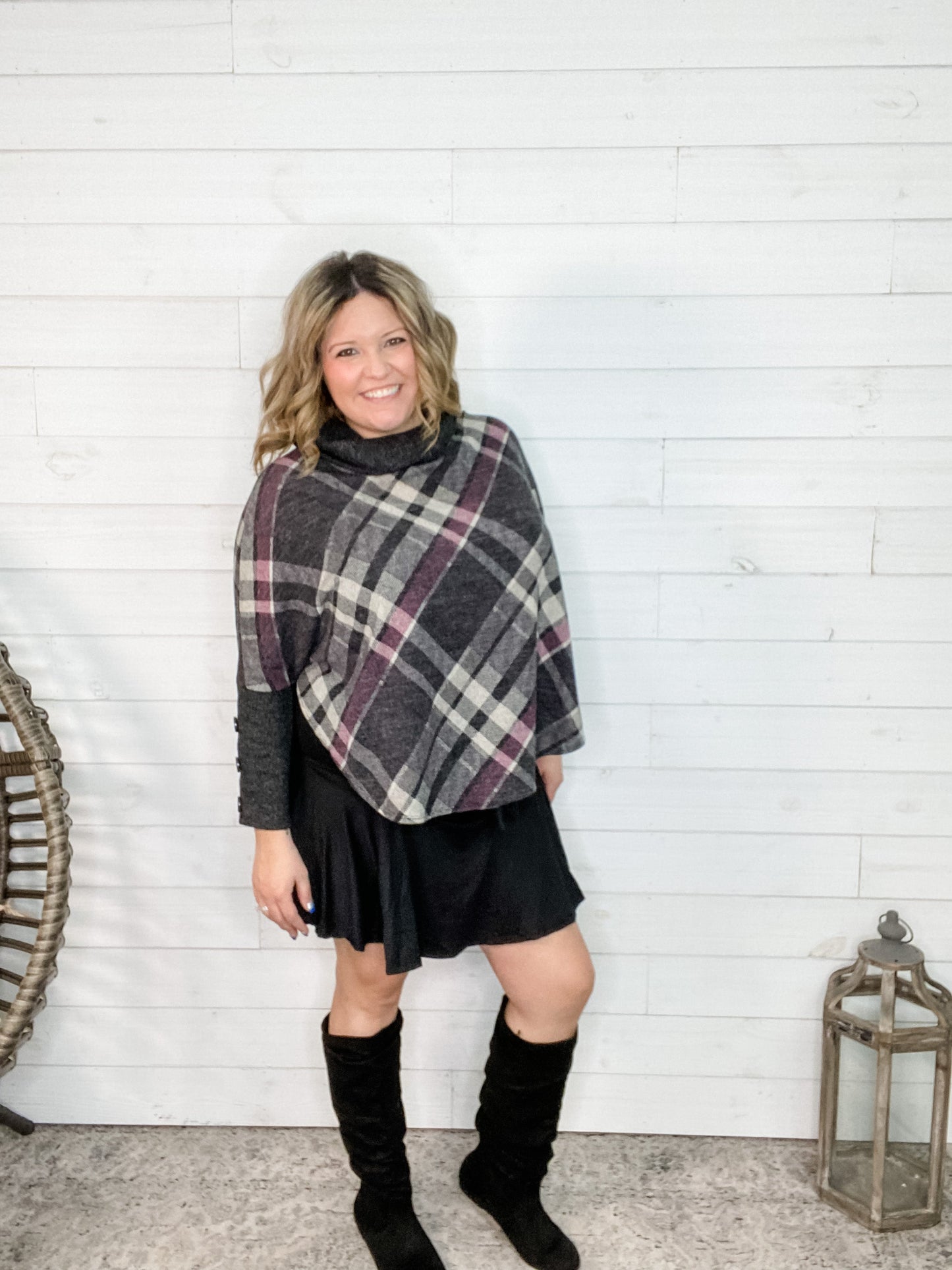 "Dionne" Cowl Neck Pancho Style Top