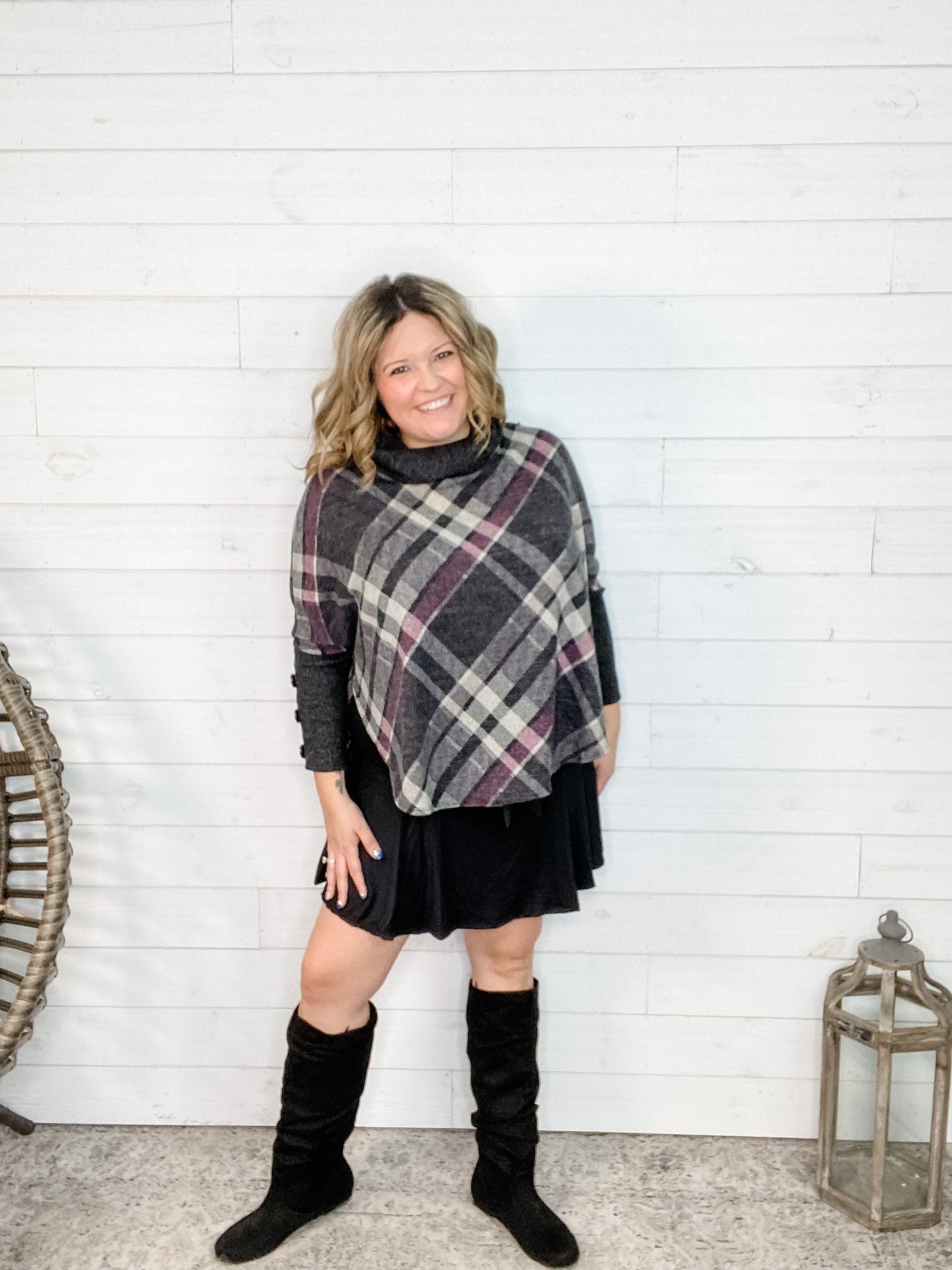 "Dionne" Cowl Neck Pancho Style Top
