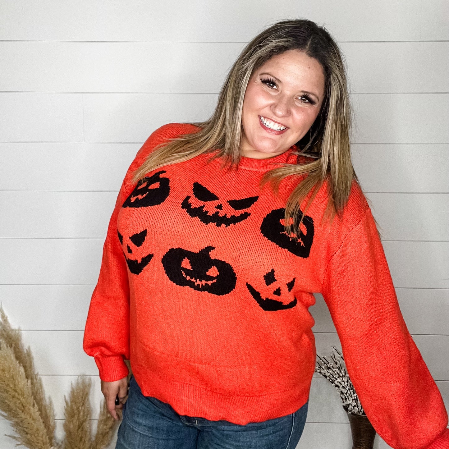 Doorbuster Jack O Lantern Balloon Sleeve Sweater