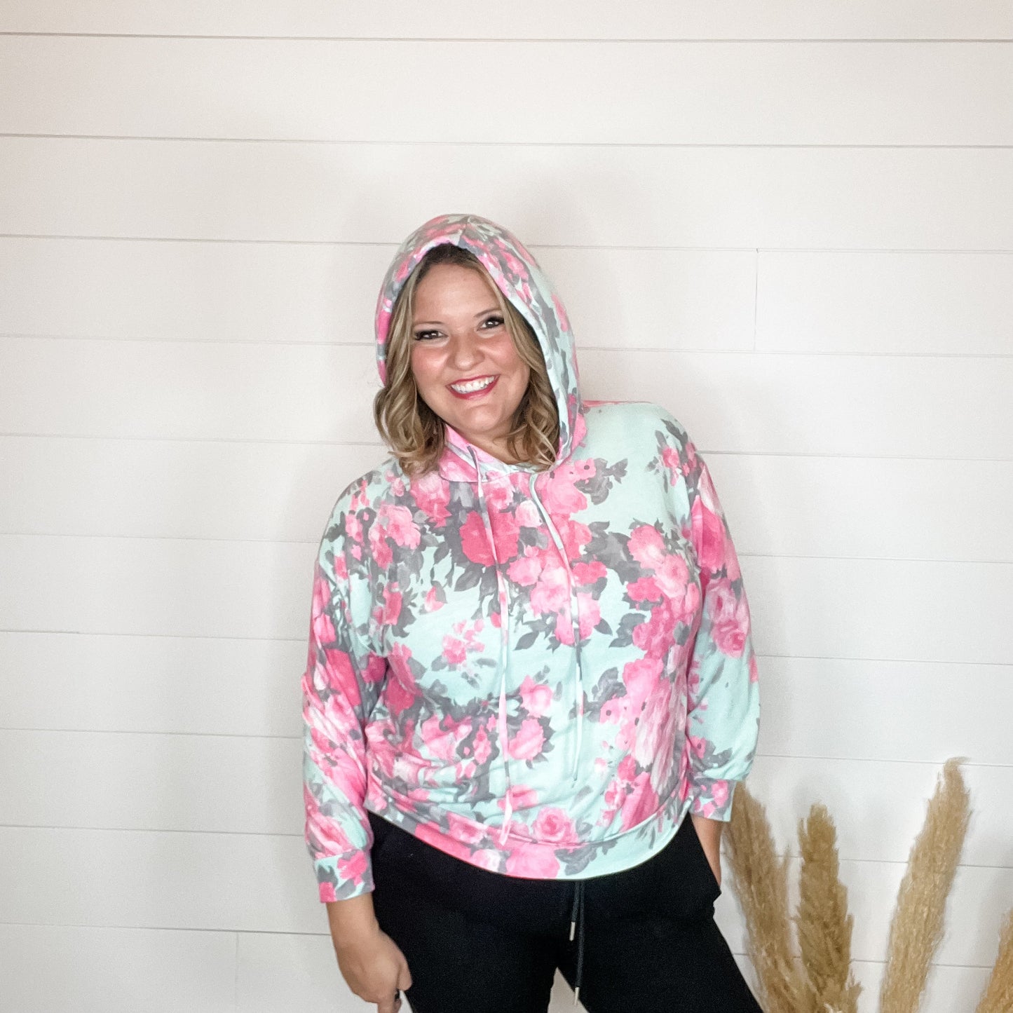 "Elapse" Floral Balloon Sleeve Hoodie