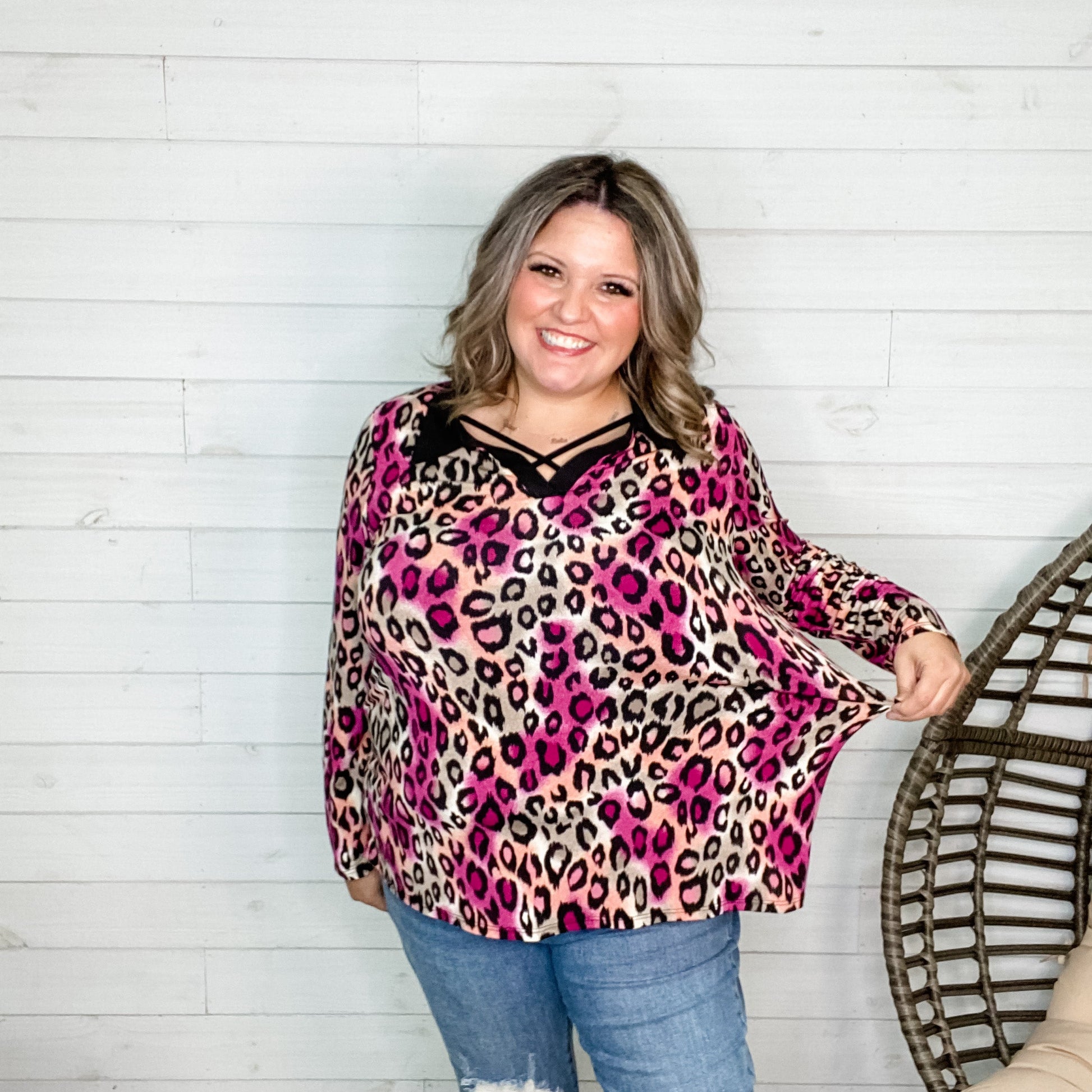 "Emersyn" Animal Print Collared Long SLeeve Split Neck