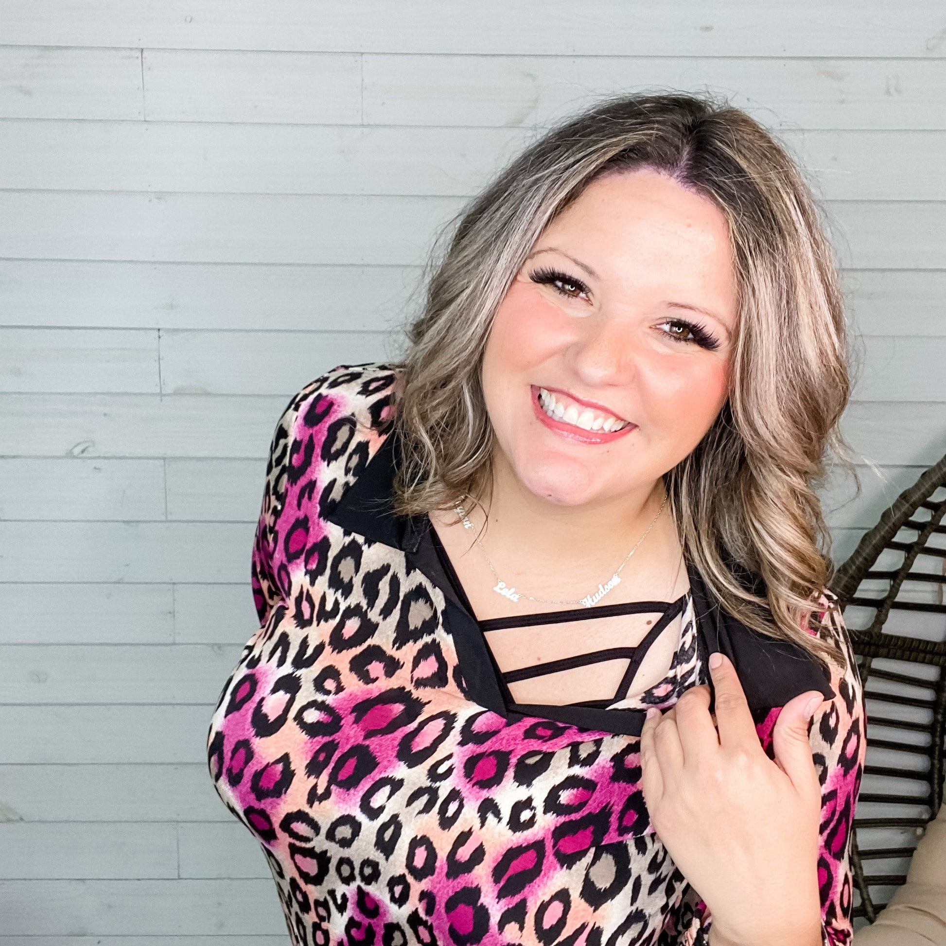 "Emersyn" Animal Print Collared Long SLeeve Split Neck