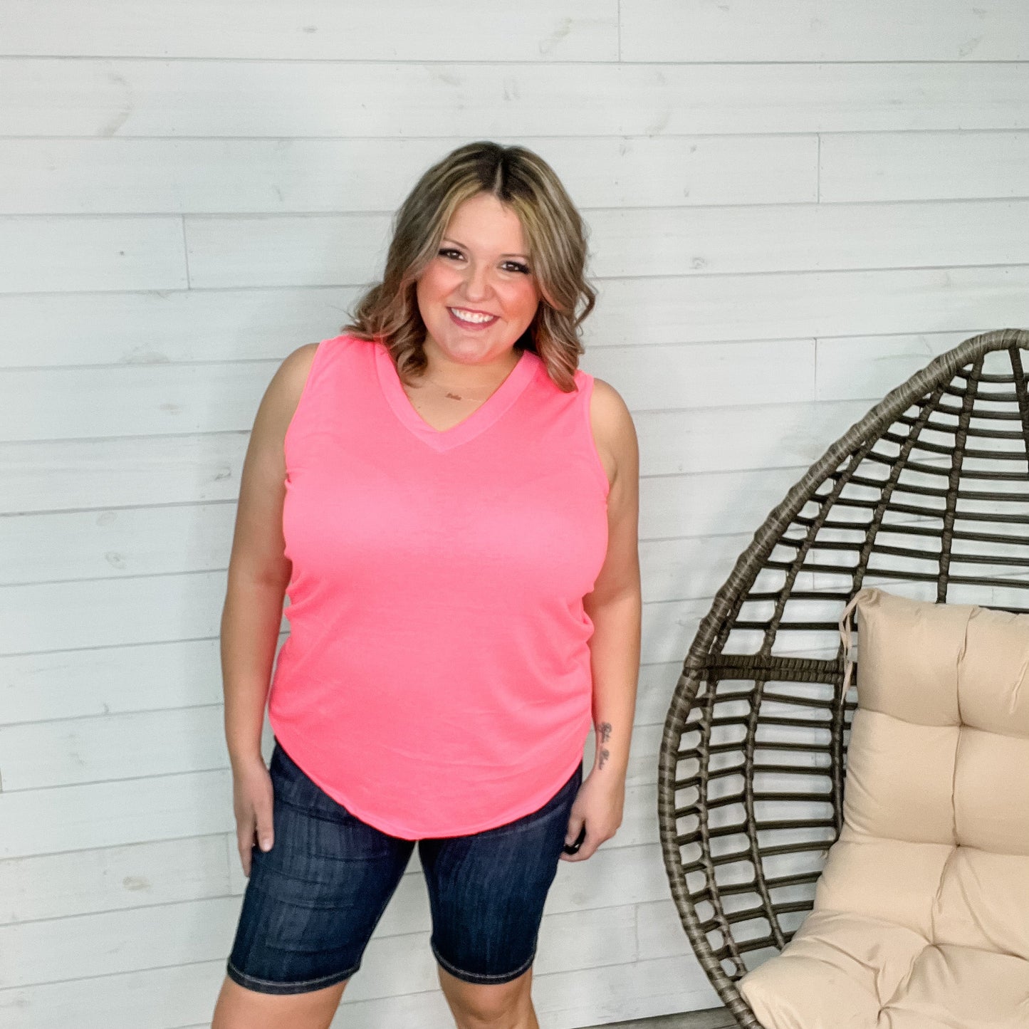 "Endless" Sleeveless V Neck (Neon Coral)