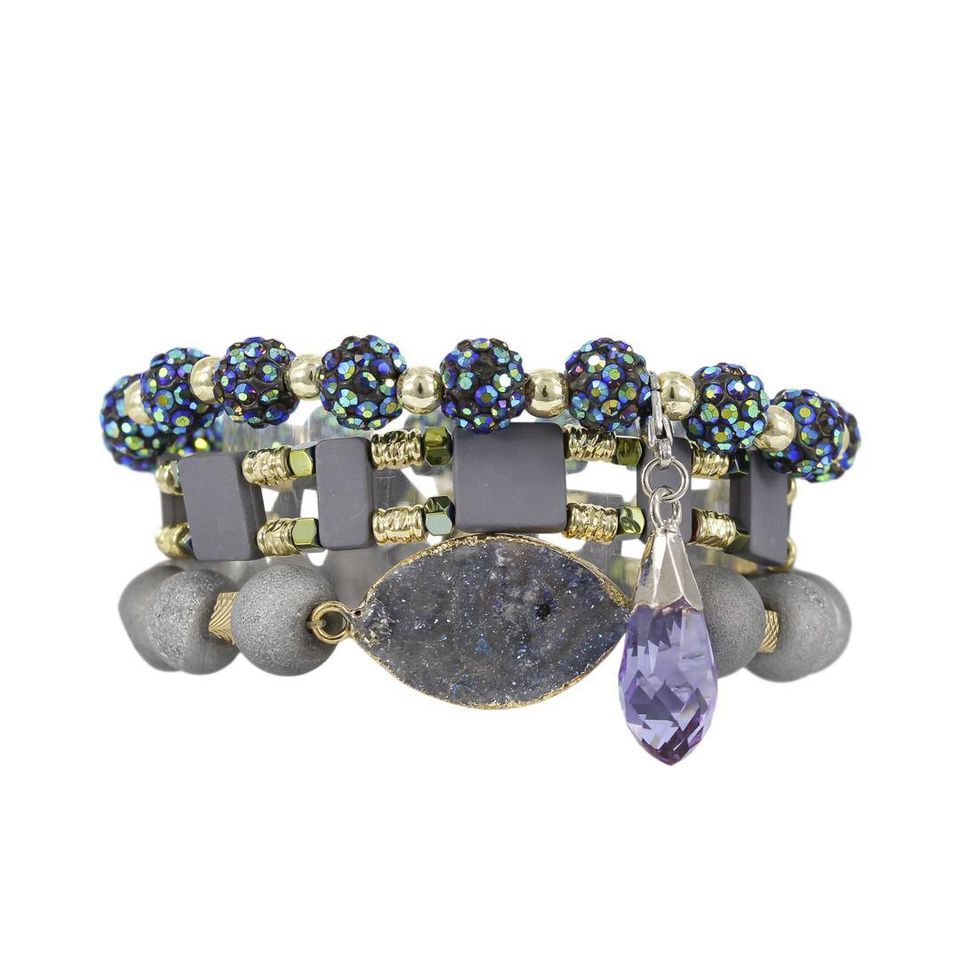 Erimish Extended Sizing Pave Beads & Druzy Bracelets (Multiple Colors)