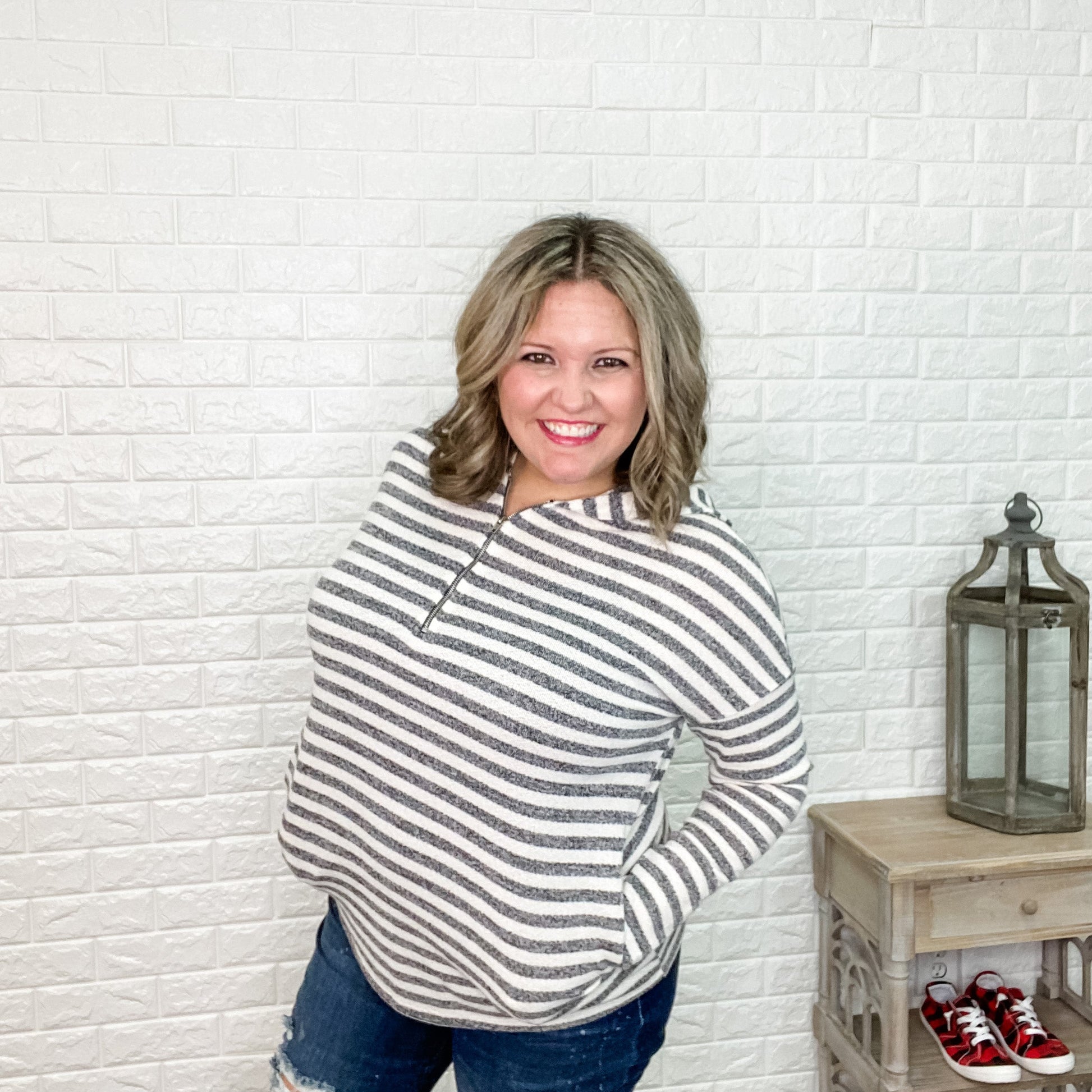 "Erin" Striped 1/2 Zip Hoodie