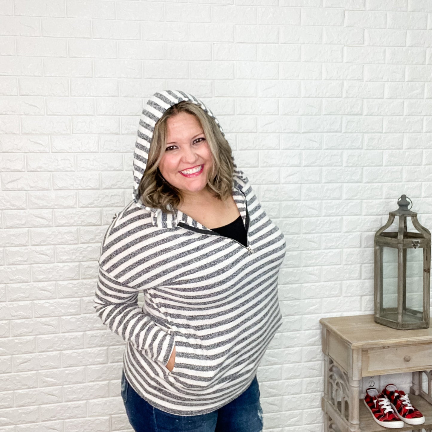 "Erin" Striped 1/2 Zip Hoodie