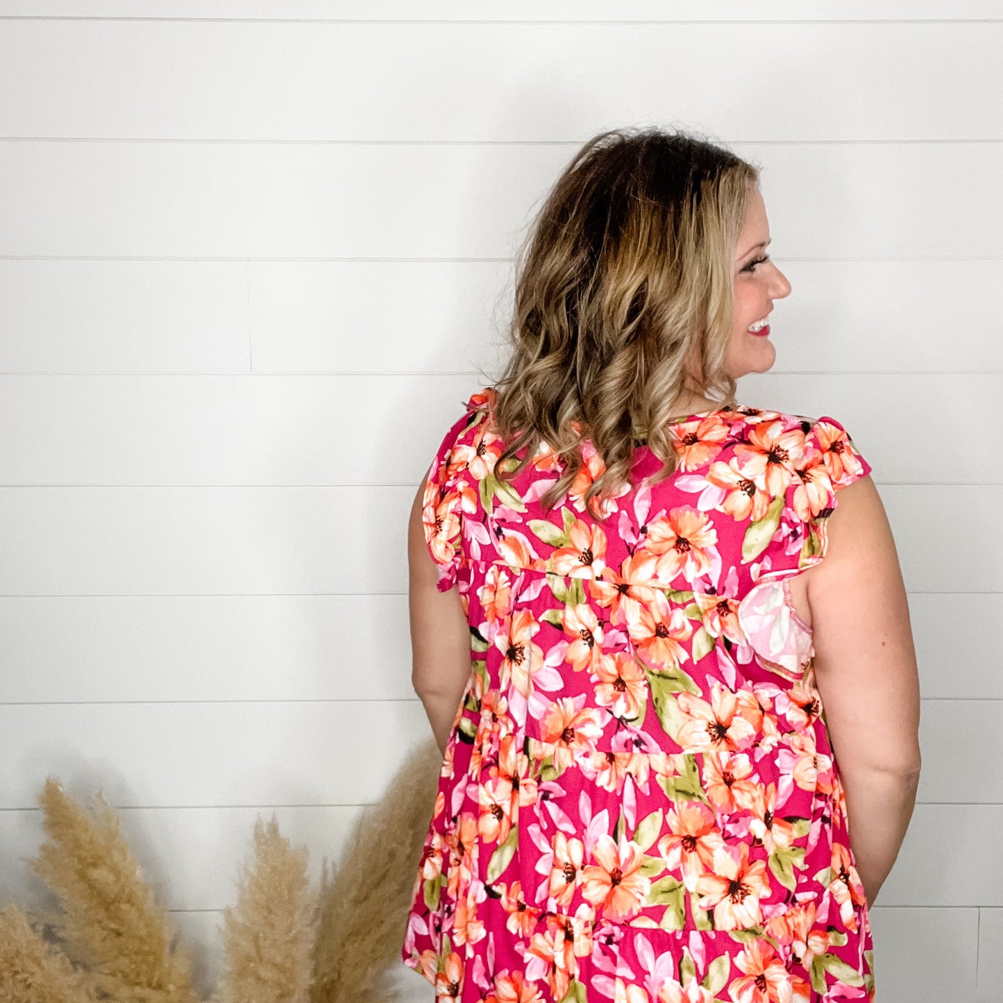 "Esme" Floral Ruffle Cap Sleeve Tiered Top