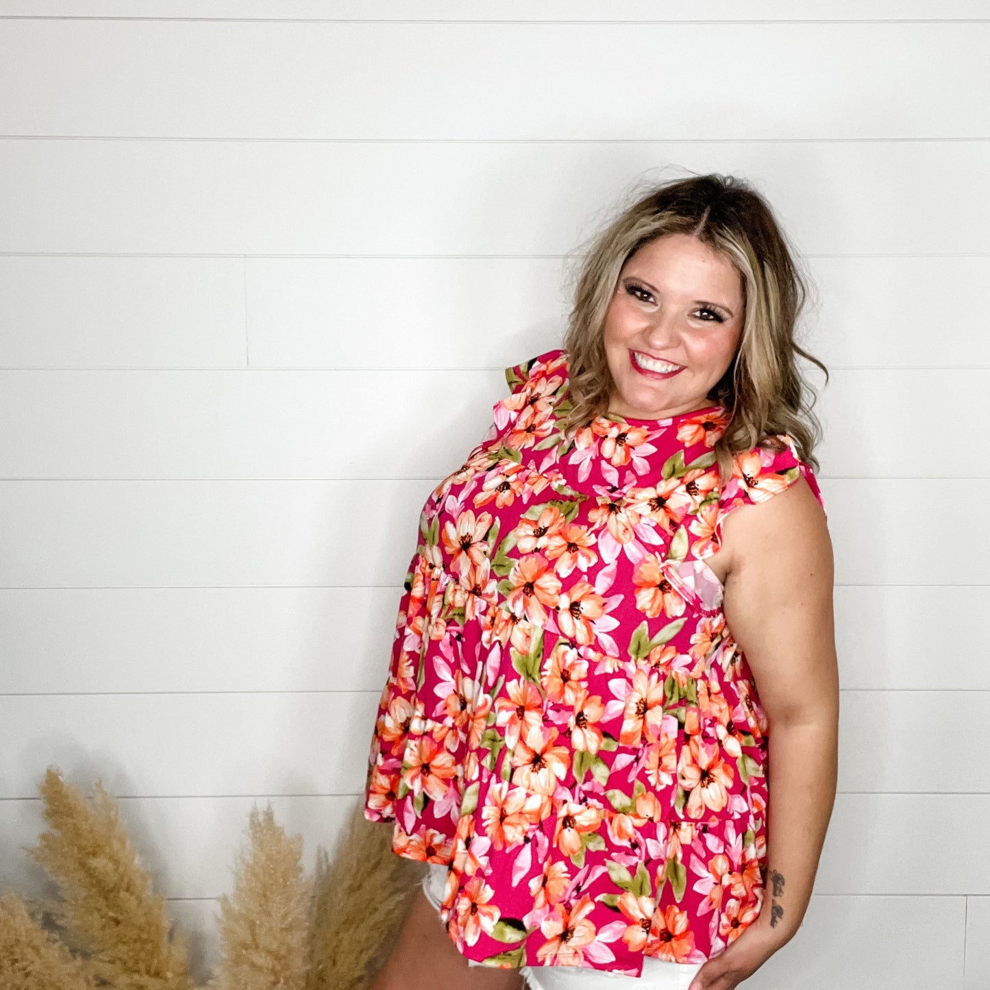 "Esme" Floral Ruffle Cap Sleeve Tiered Top