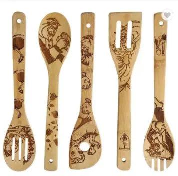 Etched 5 Piece Wooden Kitchen Utensil Sets (Multiple Characters)