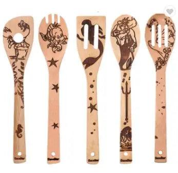 Etched 5 Piece Wooden Kitchen Utensil Sets (Multiple Characters)