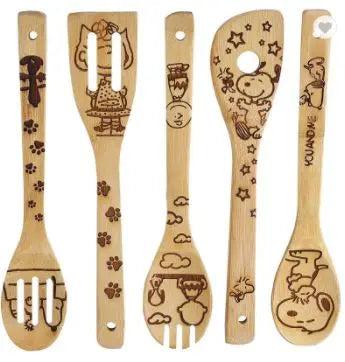Etched 5 Piece Wooden Kitchen Utensil Sets (Multiple Characters)